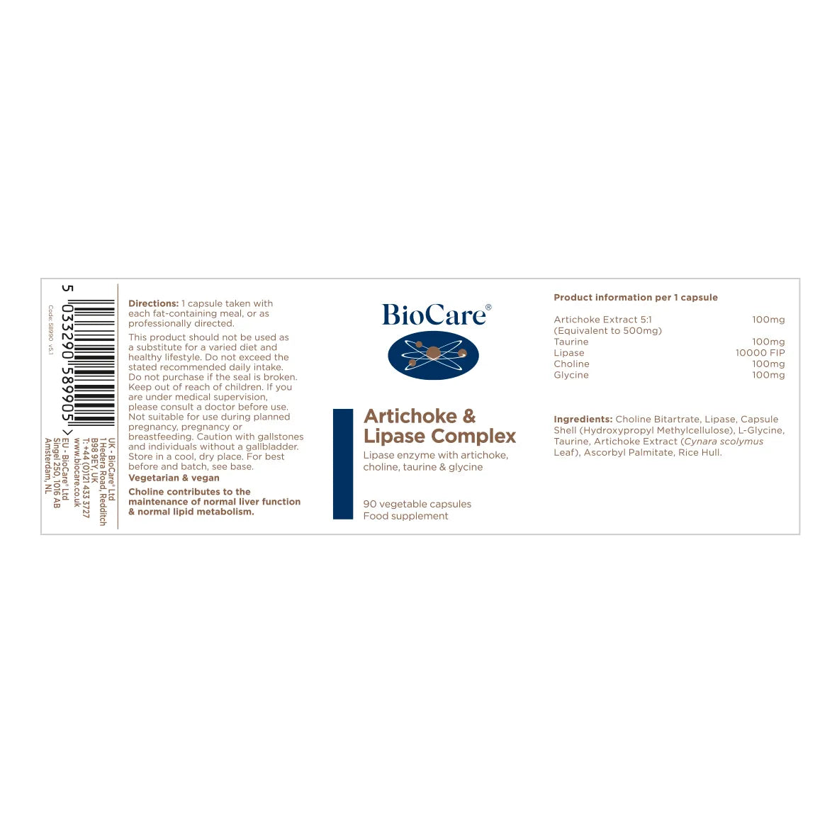 BioCare Artichoke & Lipase Complex 90 Capsules image 1