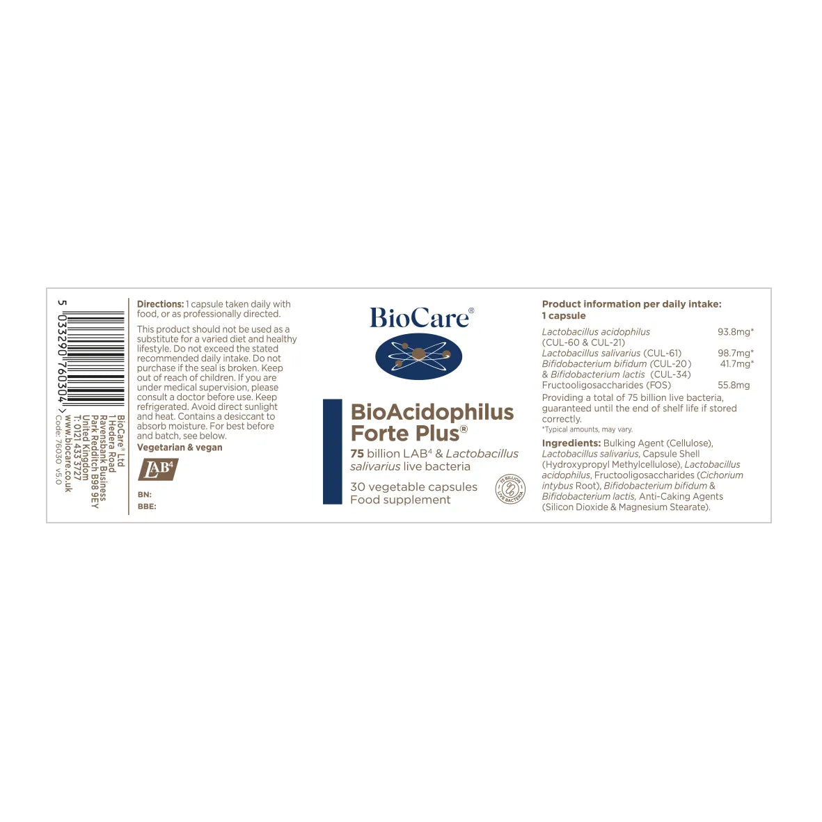 BioCare BioAcidophilus Forte Plus 30 Capsules image 1