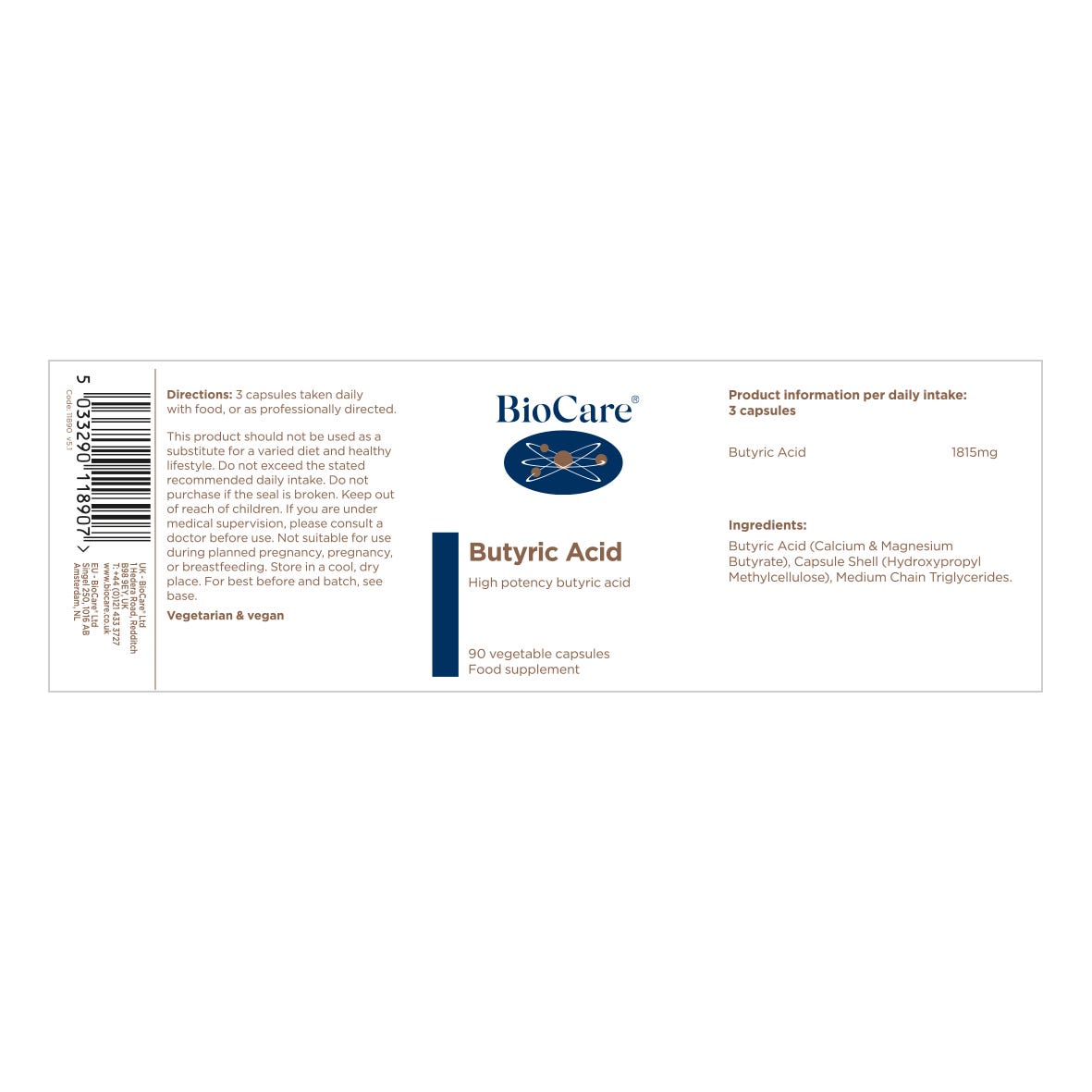BioCare Butyric Acid 90 Capsules