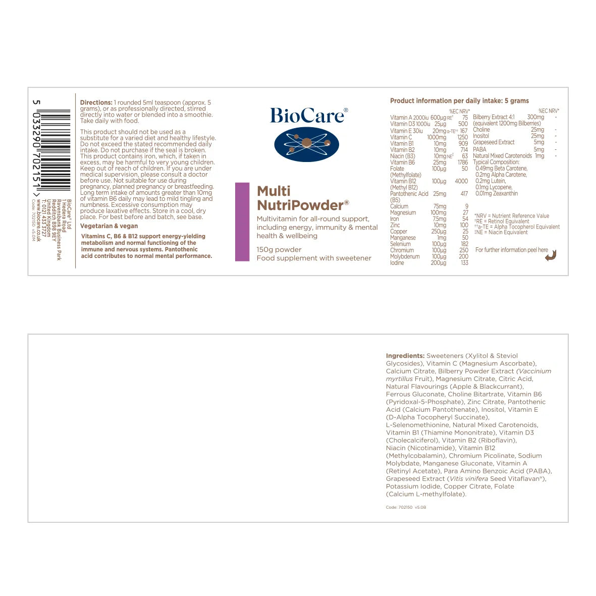 BioCare Multi NutriPowder - 150g Powder image 1