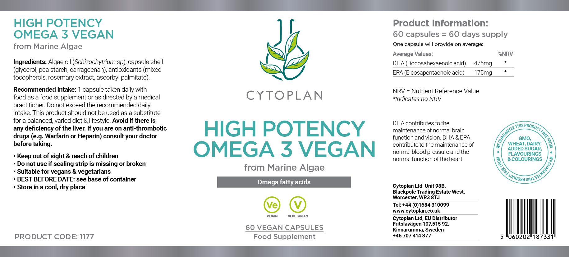 Cytoplan High Potency Omega 3 Vegan