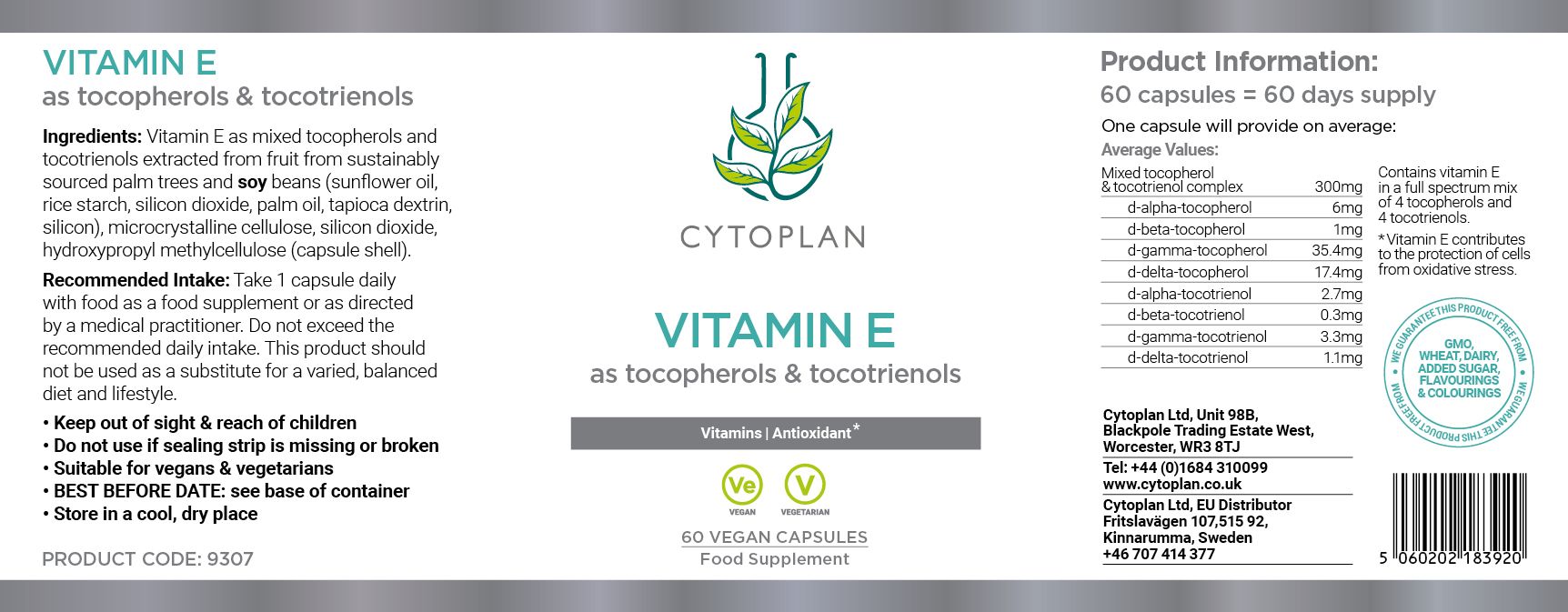 Cytoplan Vitamin E (as tocopherols & tocotrienols)