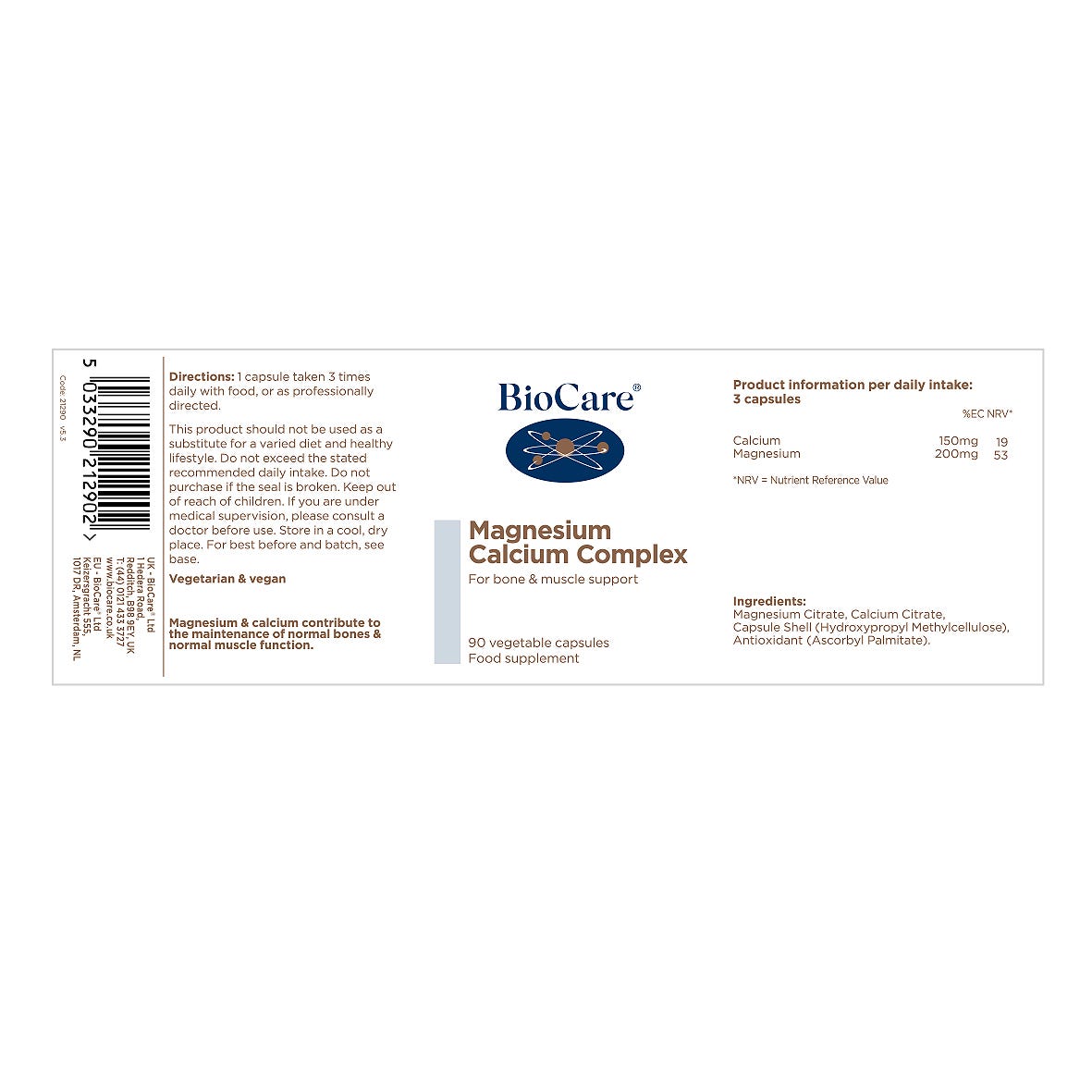 BioCare Magnesium Calcium Complex 90 Capsules