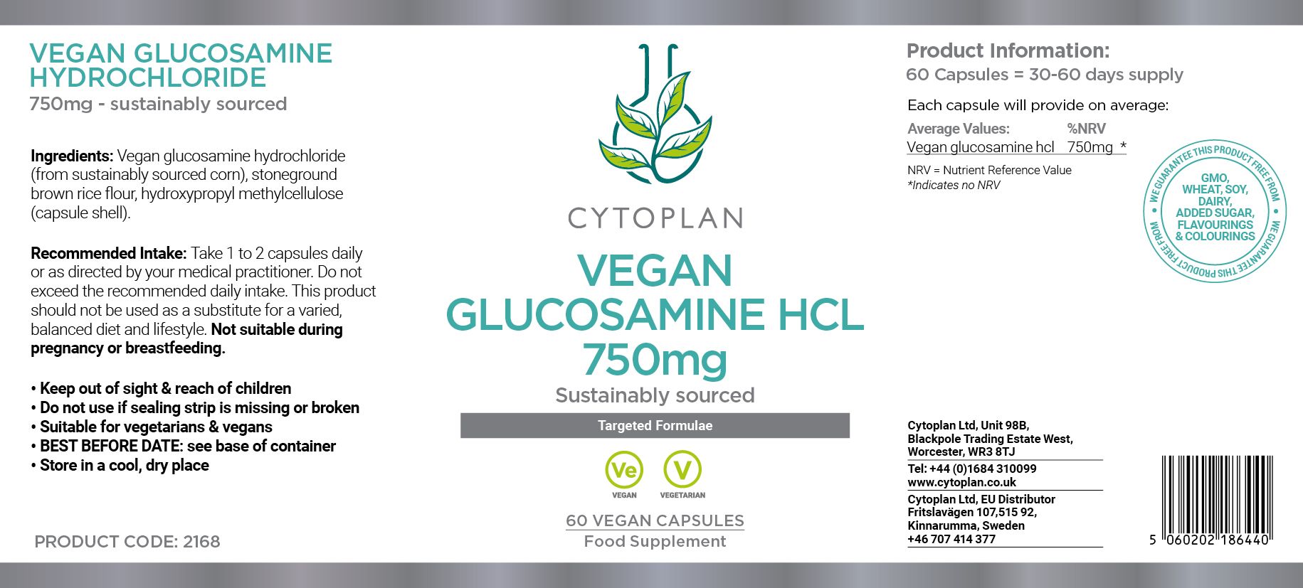 Cytoplan Vegan Glucosamine HCL (750mg)