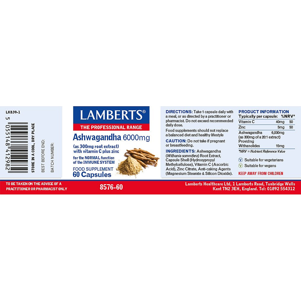 Lamberts Ashwagandha 60 Capsules 6000mg image 2