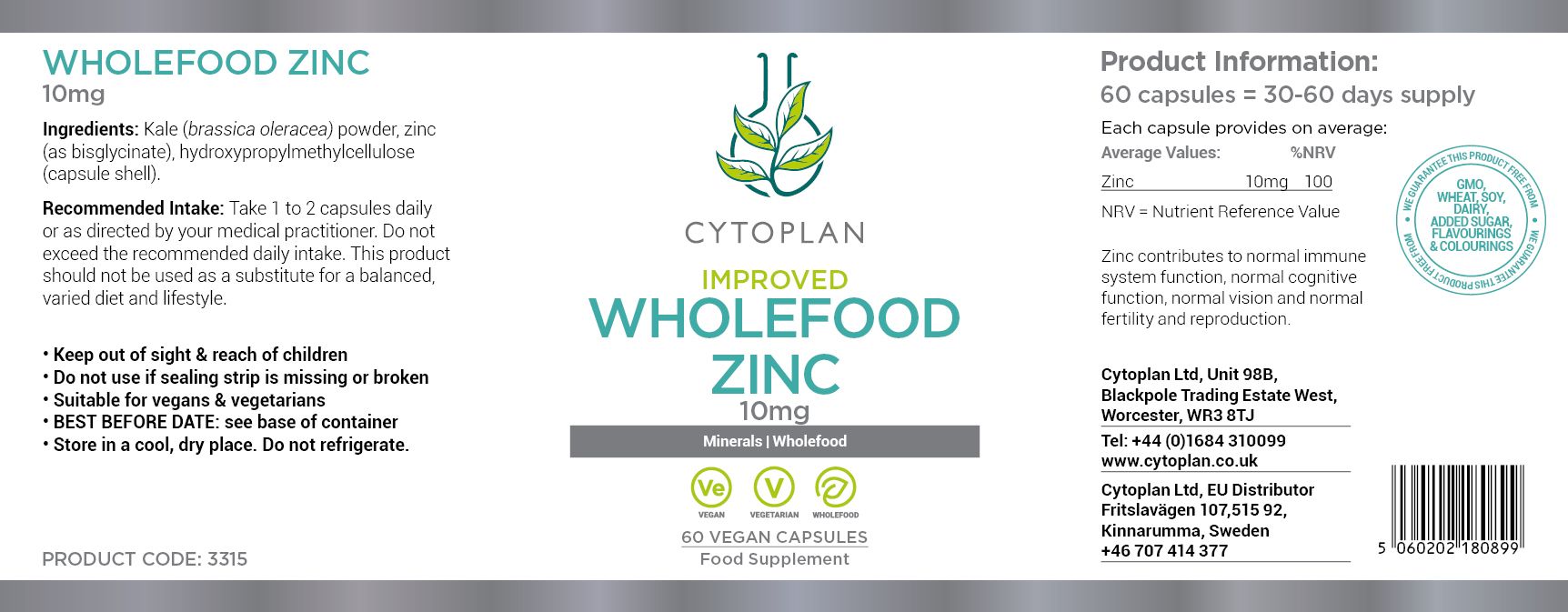 Cytoplan Wholefood Zinc Capsules
