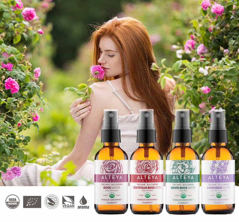 Alteya Organics Organic Hydrating Flower Water Collection 6 x 60 ml - Amber Glass Spray Bottle