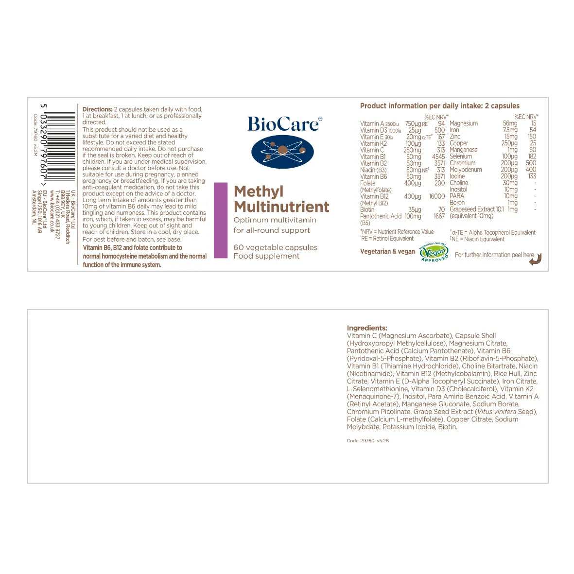 BioCare Methyl Multinutrient 60 Capsules image 1