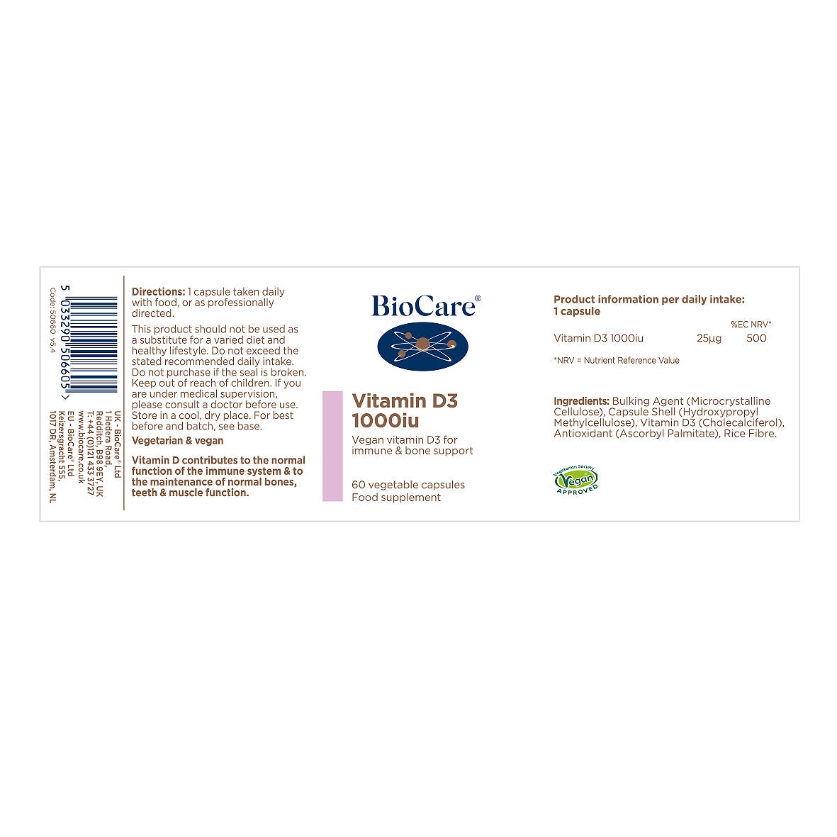 BioCare Vitamin D3 1000iu - 60 Capsules