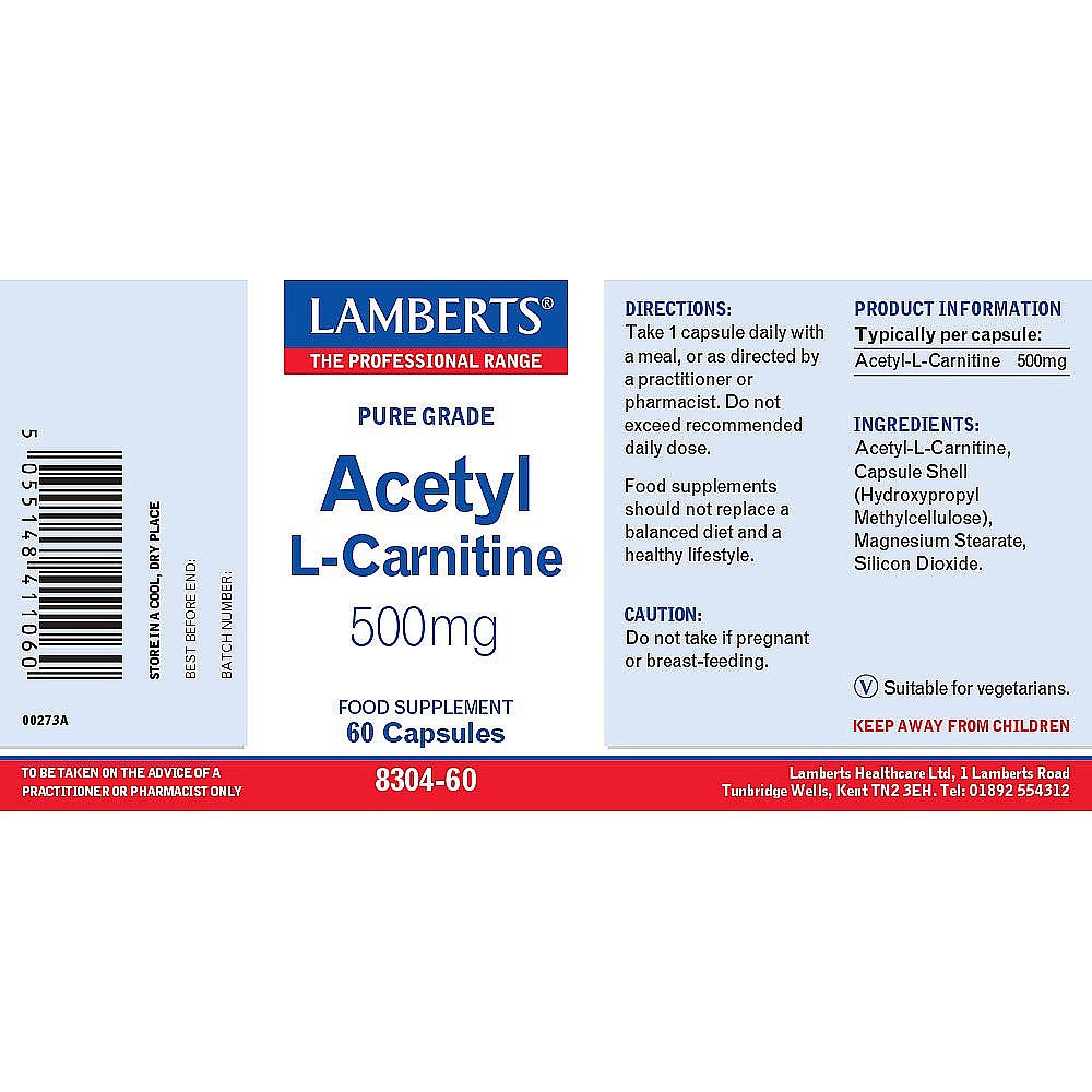 Lamberts Acetyl L-Carnitine 500mg 60 Capsules image 2