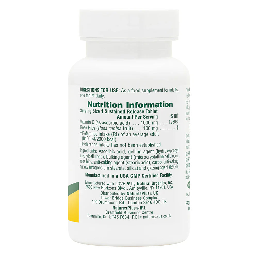 NaturesPlus Vitamin C 1000mg with Rose Hips Sustained Release 60 Tablets image 2