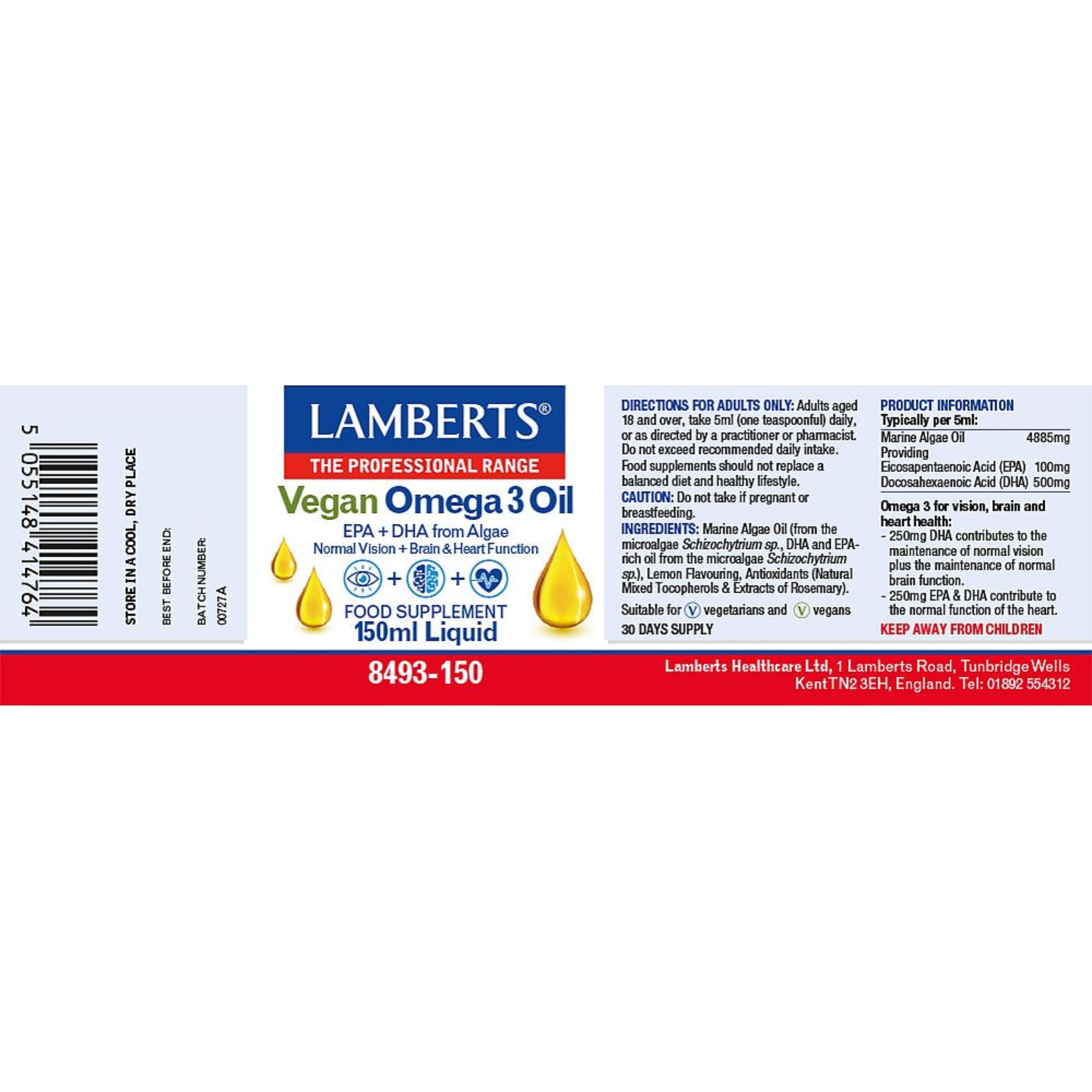 Lamberts Vegan Omega 3 Liquid 150ml image 2