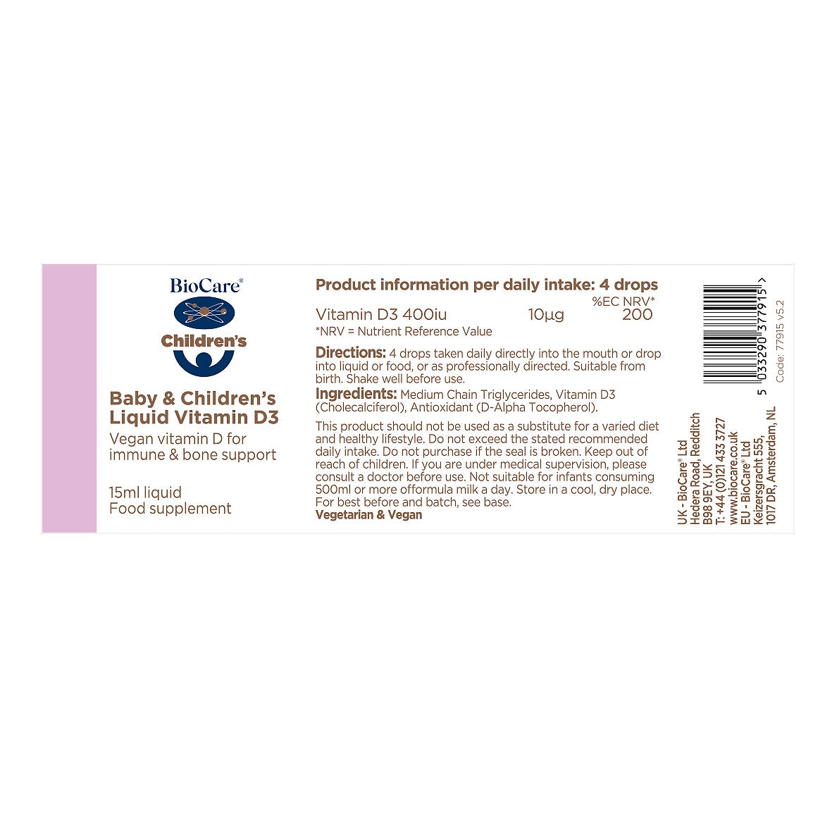 BioCare Baby & Children's Vitamin D3 15ml