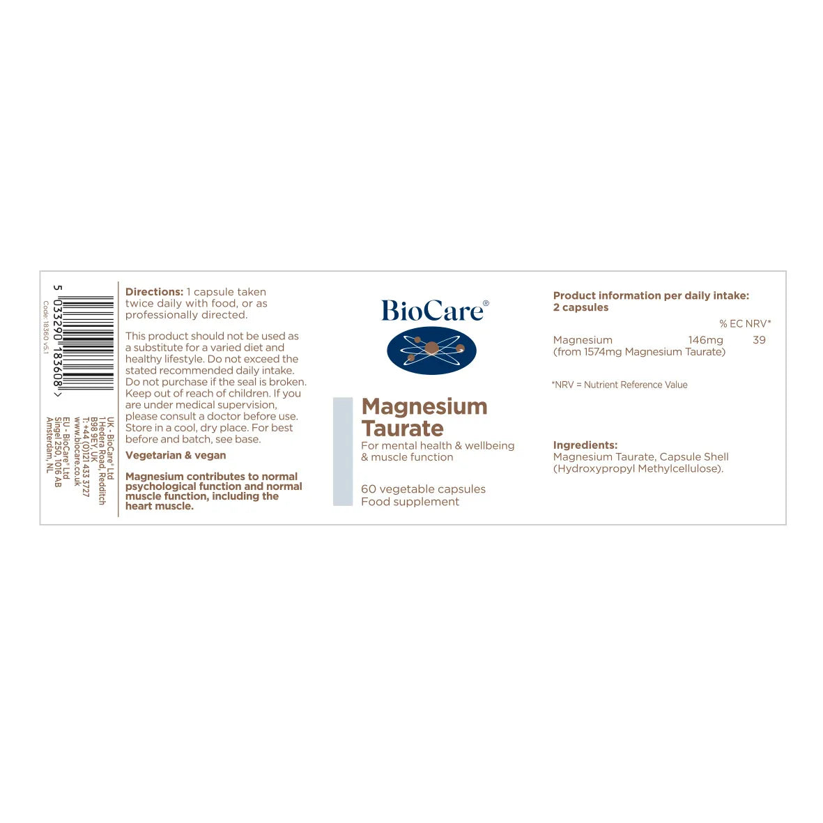 BioCare Magnesium Taurate 60 Capsules image 1