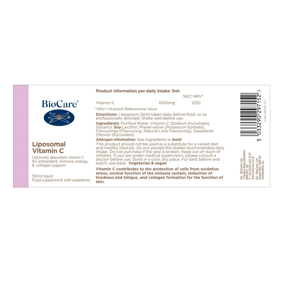 BioCare Liposomal Vitamin C 150ml image 1