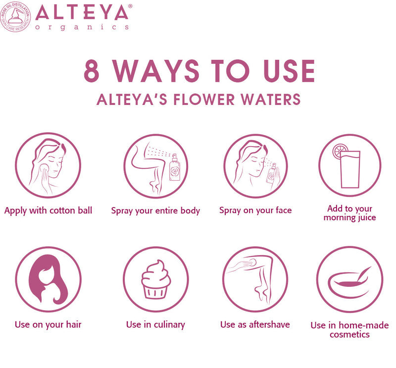 Alteya Organics Organic Hydrating Flower Water Collection 6 x 60 ml - Amber Glass Spray Bottle