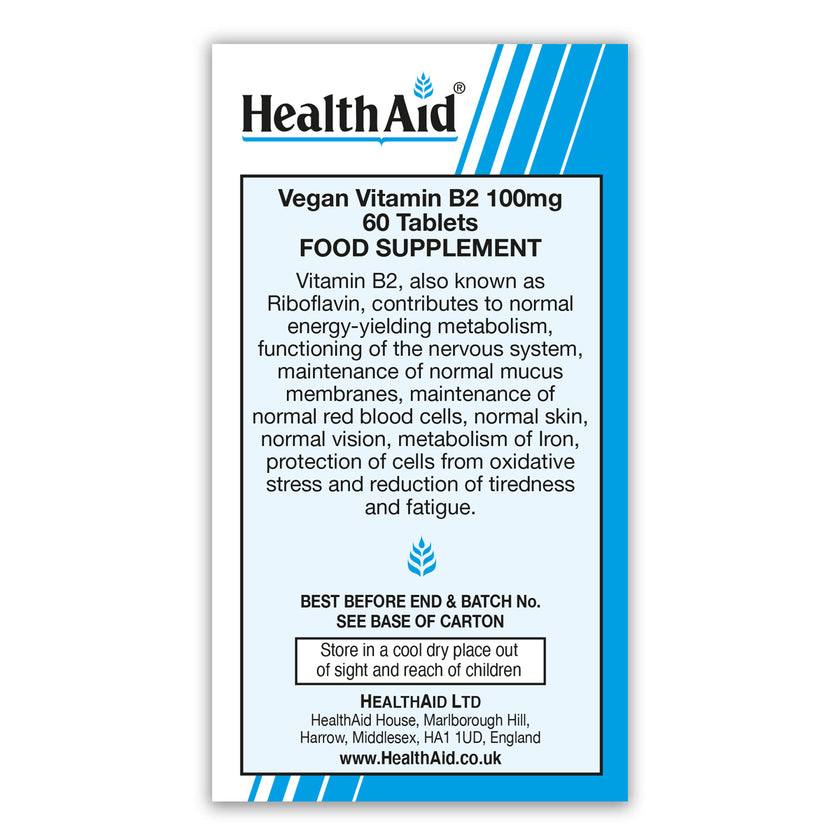 HealthAid Vitamin B2 100mg (Riboflavin) Tablets