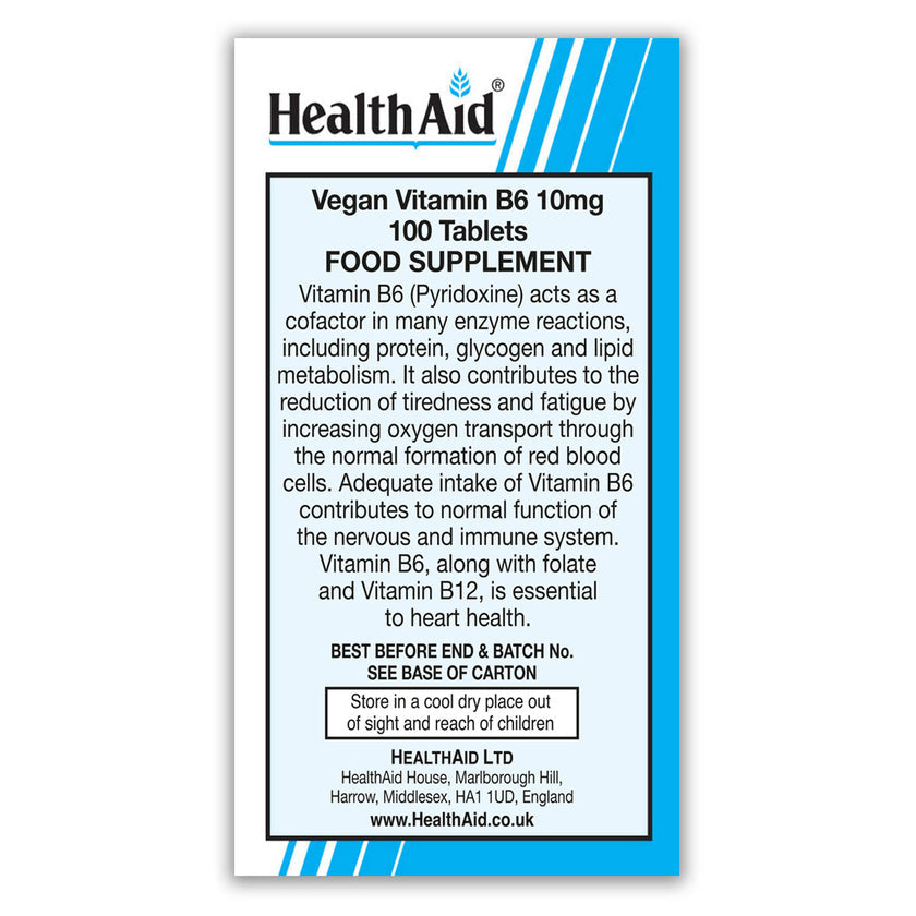 HealthAid Vitamin B6 (Pyridoxine HCl) 10mg Tablets