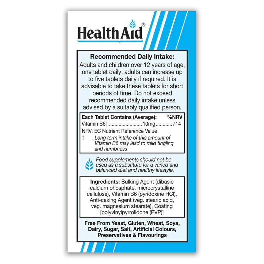 HealthAid Vitamin B6 (Pyridoxine HCl) 10mg Tablets