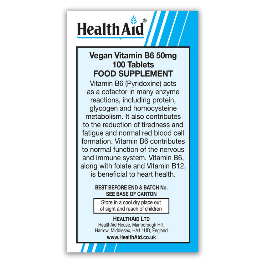HealthAid Vitamin B6 (Pyridoxine HCl) 50mg Tablets