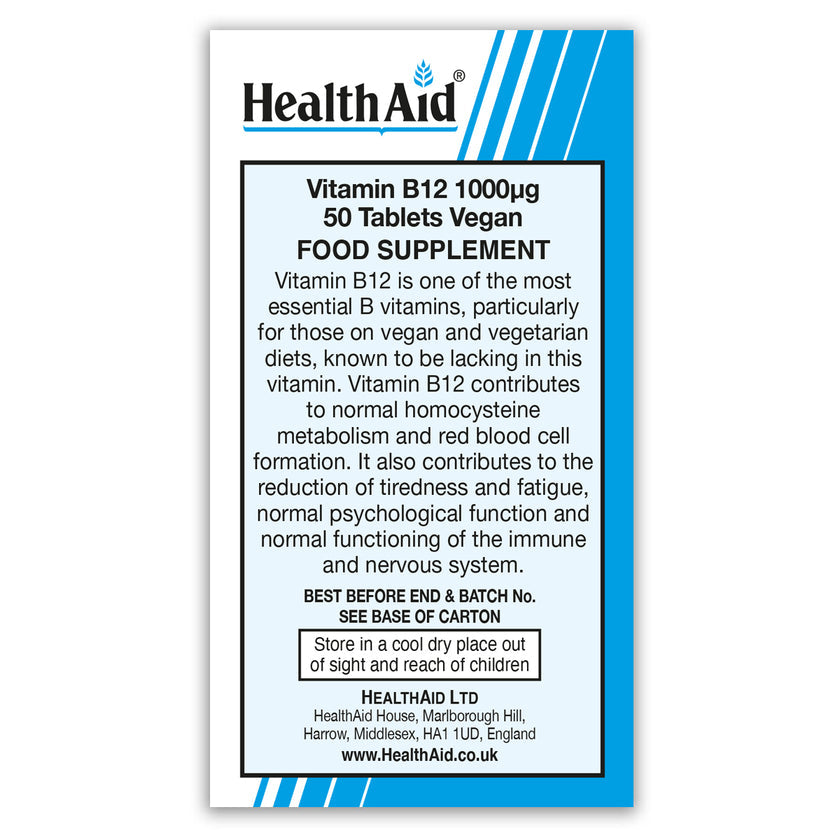 HealthAid Vitamin B12 Tablets (Cyanocobalamin) 1000µg