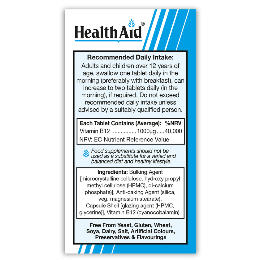 HealthAid Vitamin B12 Tablets (Cyanocobalamin) 1000µg