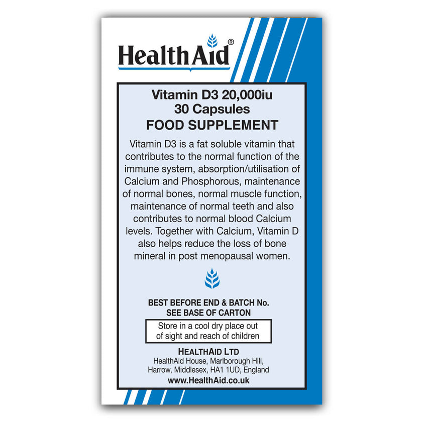 HealthAid Vitamin D3 20,000iu 30's Vegicaps