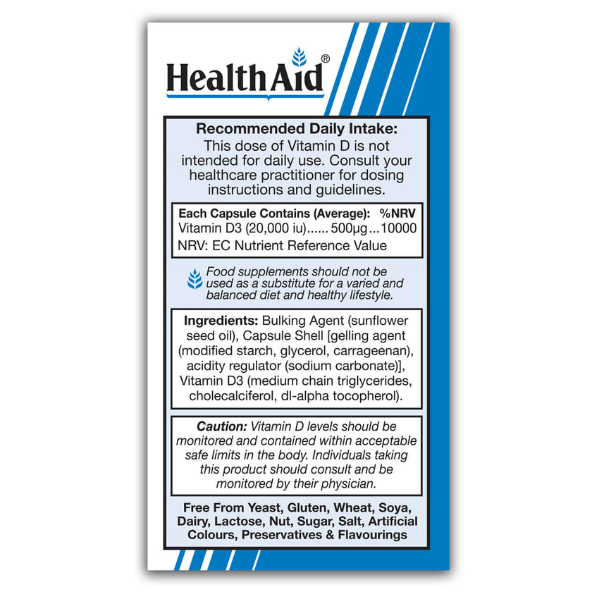 HealthAid Vitamin D3 20,000iu 30's Vegicaps