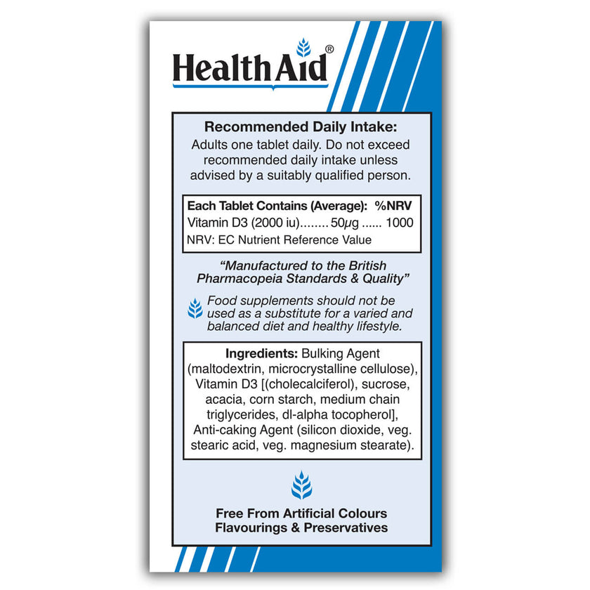 HealthAid Vitamin D3 2000iu Tablets