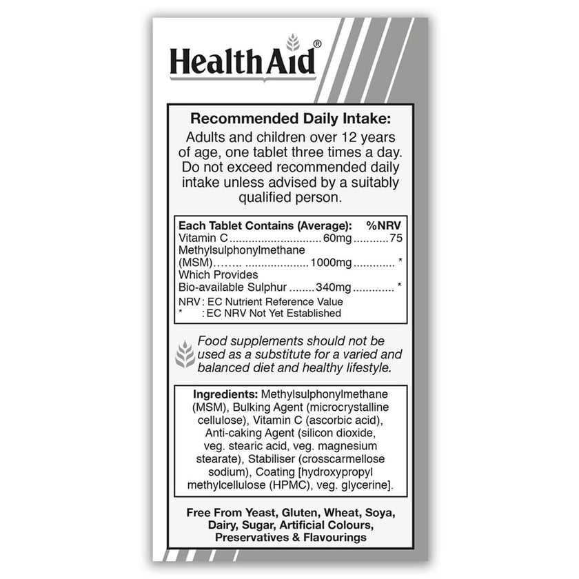 HealthAid MSM 1000mg (MethylSulphonylMethane) Tablets