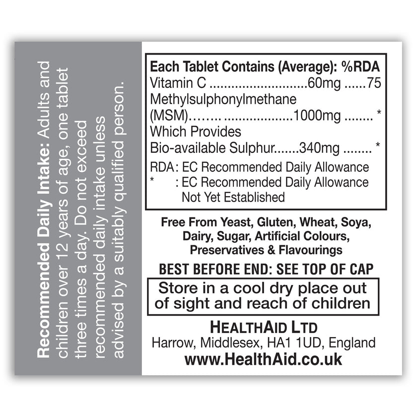 HealthAid MSM 1000mg (MethylSulphonylMethane) Tablets
