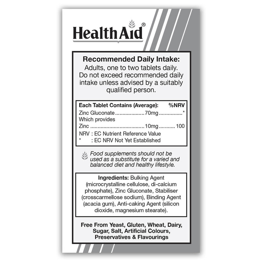 HealthAid Zinc Gluconate 70mg (10mg elemental Zinc) Tablets