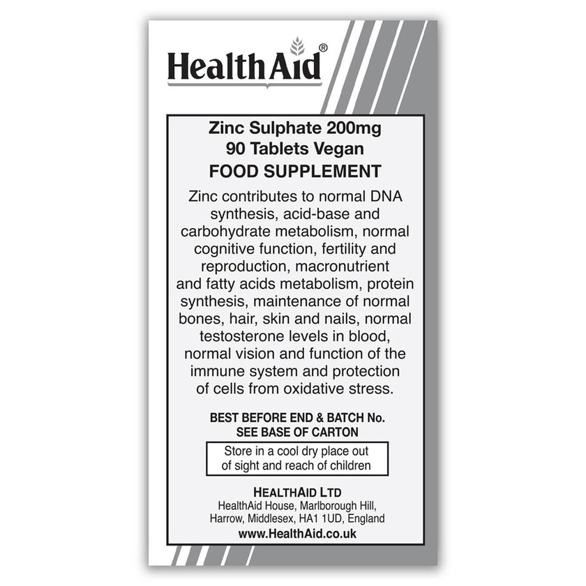 HealthAid Zinc Sulphate 200mg (45mg elemental Zinc)