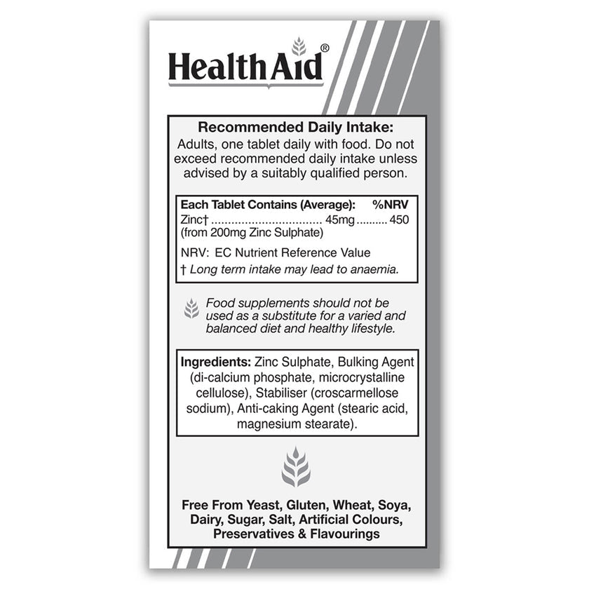 HealthAid Zinc Sulphate 200mg (45mg elemental Zinc)