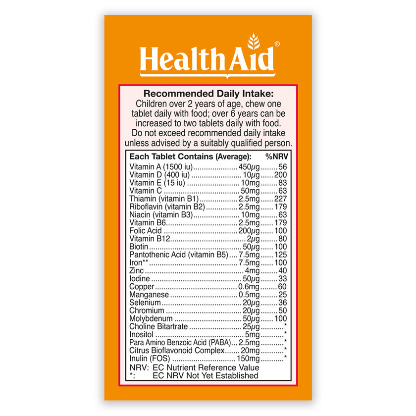 HealthAid Children's MultiVitamin & Minerals - Chewable (Tutti-fruity Flavour) Tablets