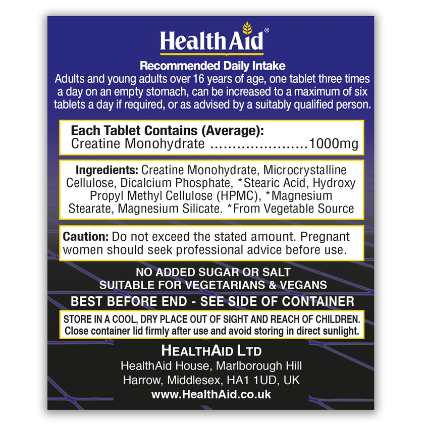 HealthAid Creatine Monohydrate 1000mg Tablets