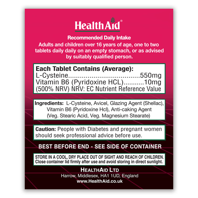 HealthAid L-Cysteine 550mg + Vitamin B6 Tablets