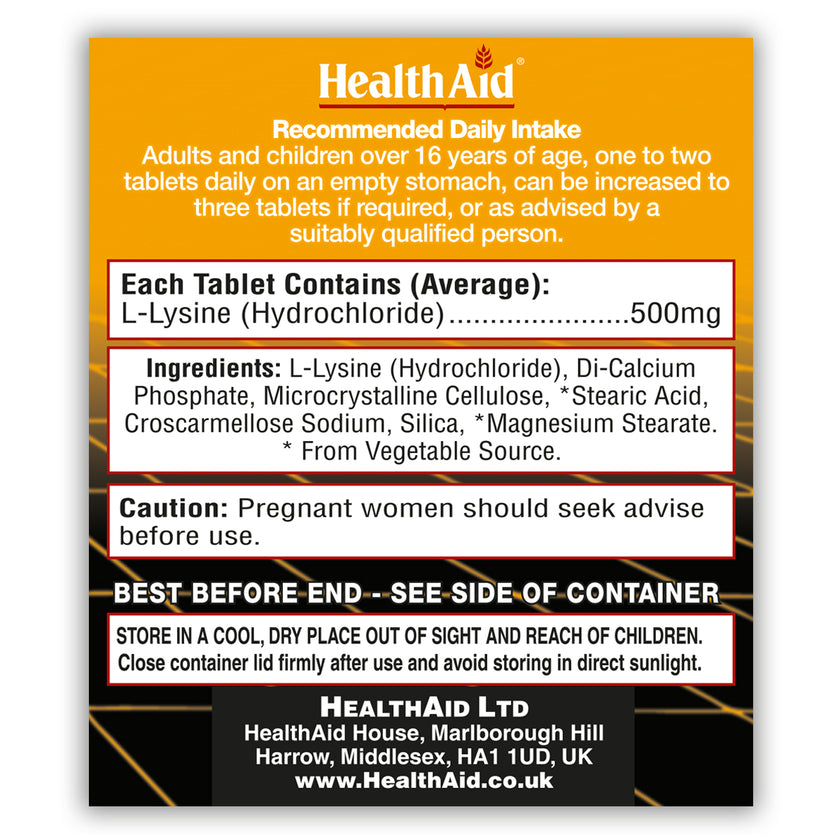 HealthAid L-Lysine HCI 500mg Tablets