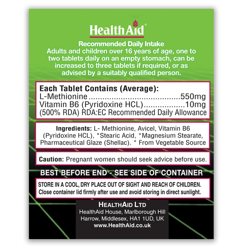 HealthAid L-Methionine 550mg + Vitamin B6 Tablets