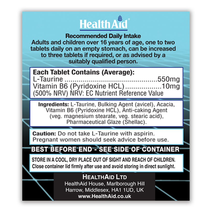 HealthAid L-Taurine 550mg+ Vitamin B6 Tablets