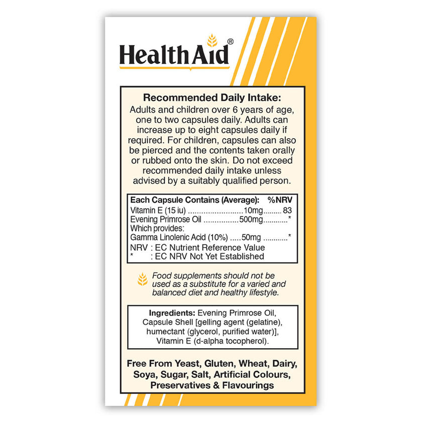 HealthAid Evening Primrose Oil 500mg + Vitamin E Capsules