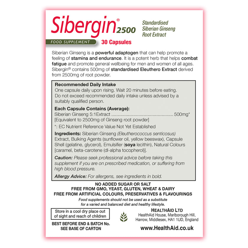HealthAid Sibergin® 2500 (Siberian Ginseng 2500mg) Capsules