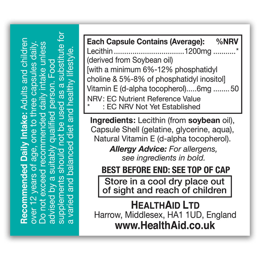 HealthAid Lecithin 1200mg (unbleached) Capsules