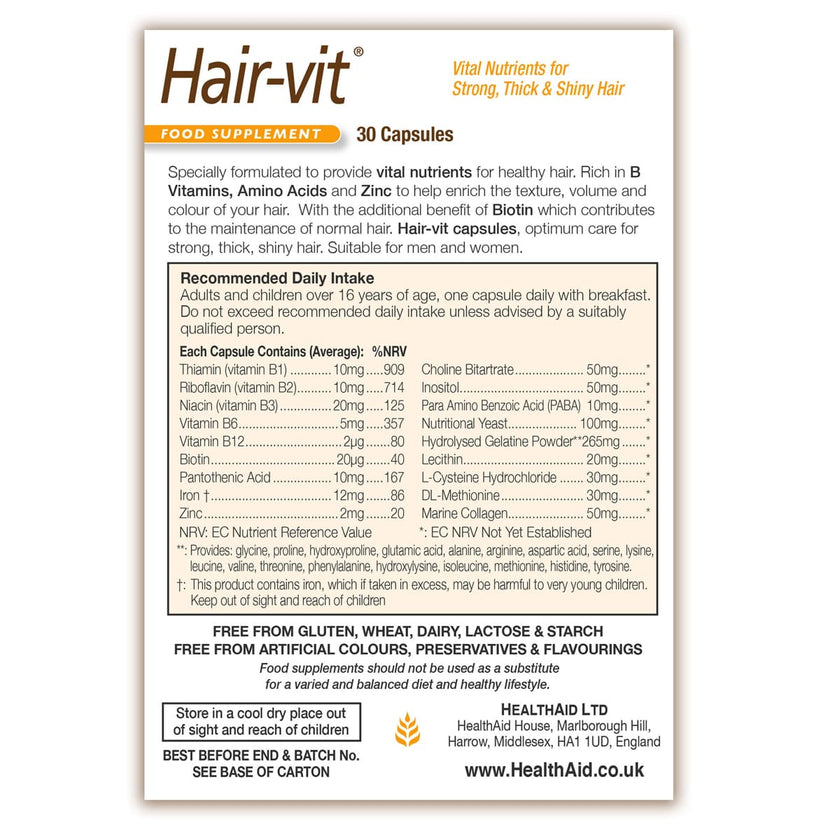 HealthAid Hair-vit® (Hair Vitamins) - (B Vitamins, Essential Amino Acids++)