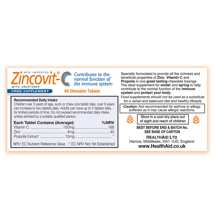 HealthAid Zincovit® C (Vitamin C, Zinc, Propolis) Blister Pack