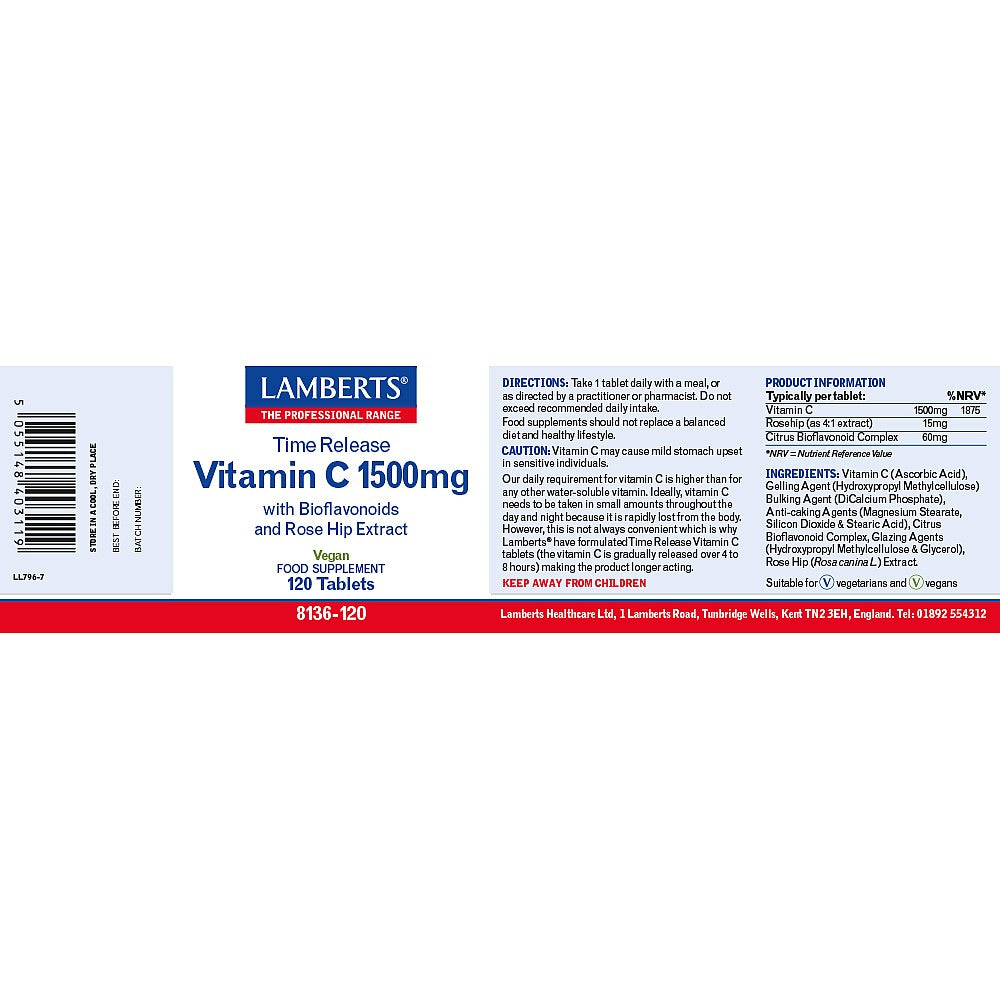 Lamberts Time Release Vitamin C 1500mg 120 Tablets