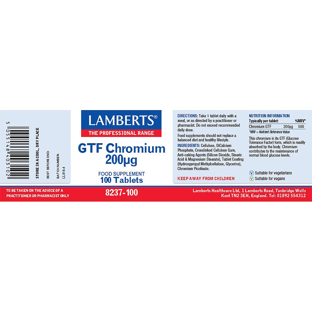 Lamberts GTF Chromium (as Picolinate) 100 tablets