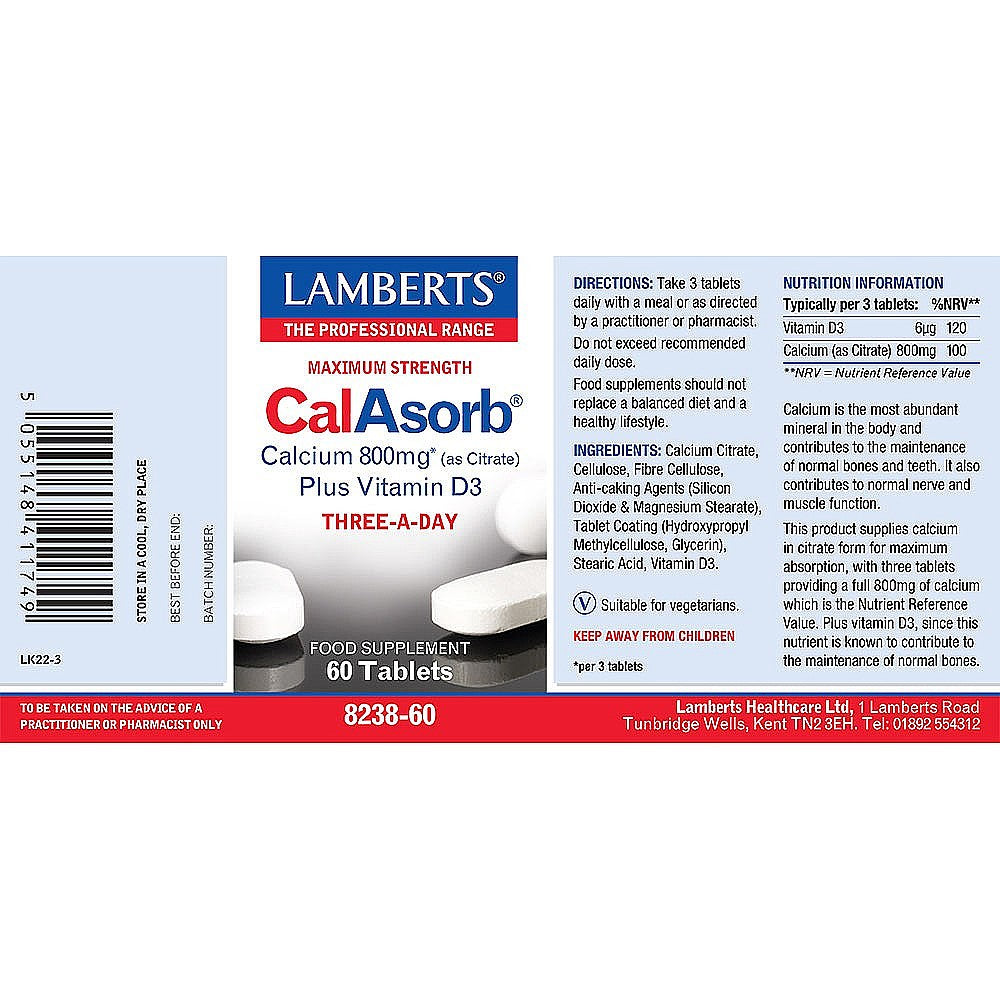 Lamberts CalAsorb®- Calcium 800mg Tablets