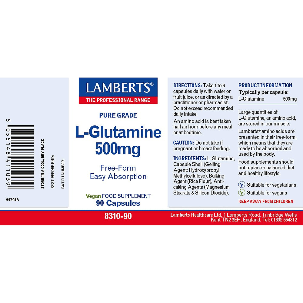 Lamberts L-Glutamine 500mg 90 capsules