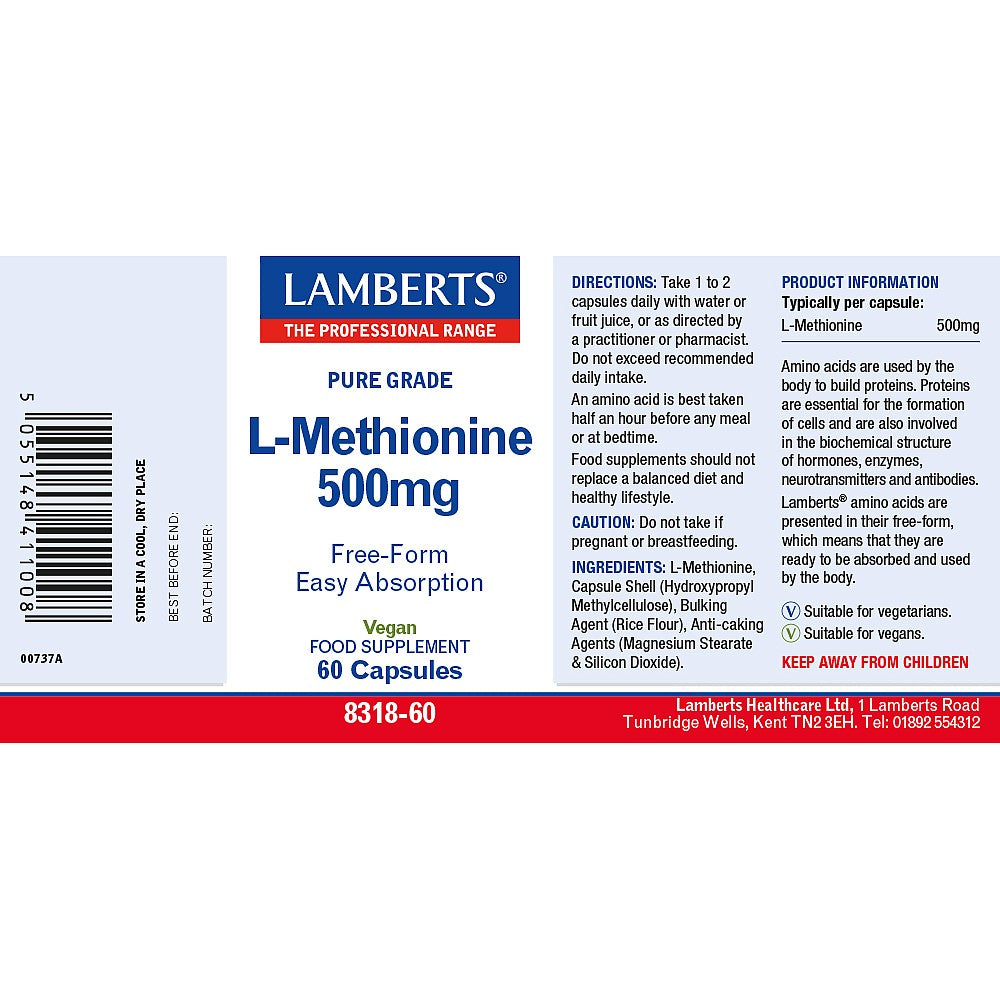 Lamberts L-Methionine 500mg 60 capsules